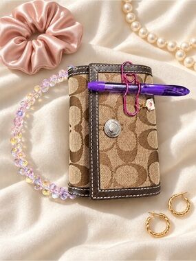 Coach Brown Signature Canvas Key Case with Dark Trim